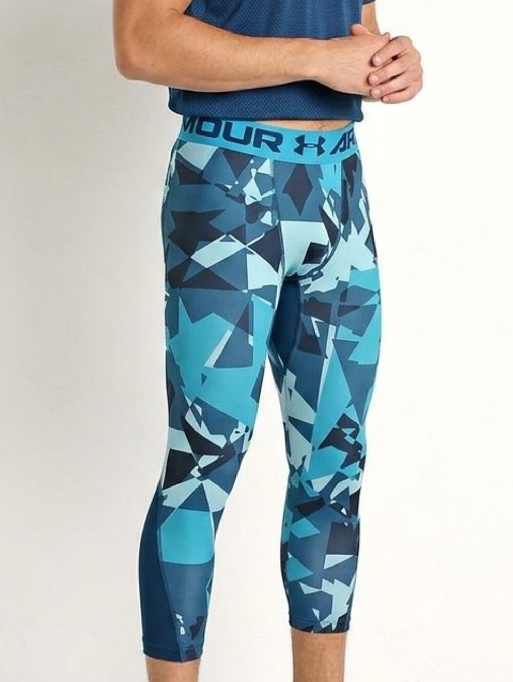 Under Armour Kids' Geometric Blue and Black Compression Leggings Size 8 Youth